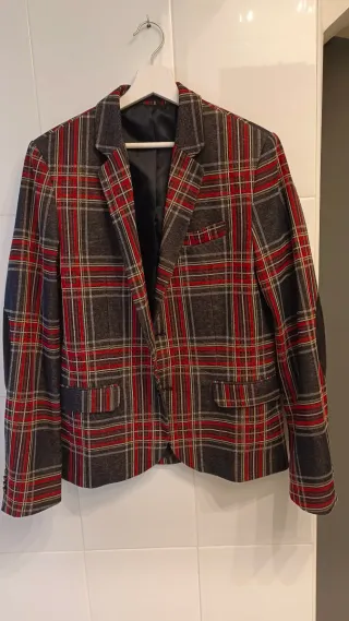 Americana cuadros Zara Man gris y rojo