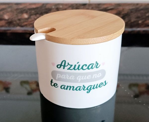 Azucarero de cerámica con tapa de bambú