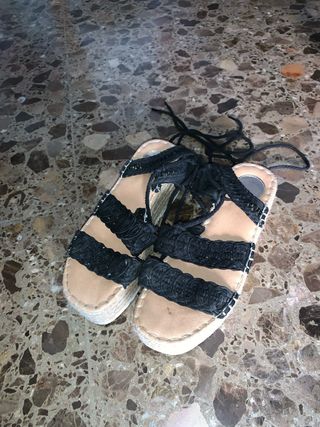 Sandalias Esparto Plataforma Negras