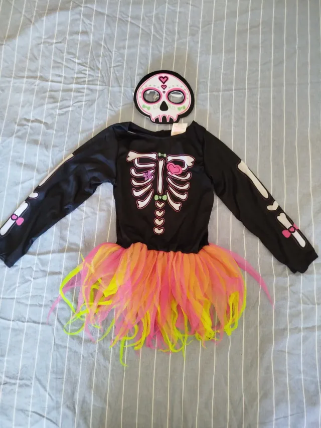 Disfraz esqueleto niña con máscara Talla 3 a 2 año