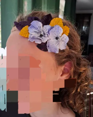 Diadema Flores Terciopelo Azul Morado