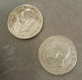 2 Monedas Plata 5 Pesetas Alfonso XII