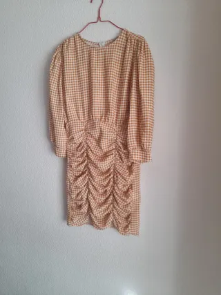 Vestido cuadros beige y ocre