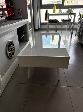 Mesa baja comedor cristal y madera