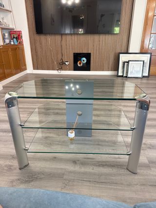 Mesa de centro cristal y metal