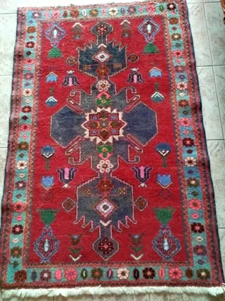 Tappeto Ushak lana blu e rosso