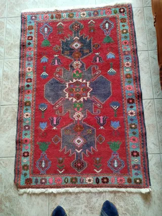 Tappeto Ushak lana blu e rosso