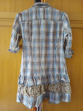 Camisola larga cuadros azul y marrón
