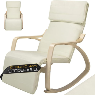 Sedia a Dondolo in Legno di Betulla con Rivestimen