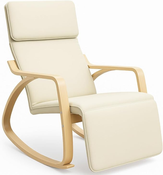 Sedia a Dondolo in Legno di Betulla con Rivestimen