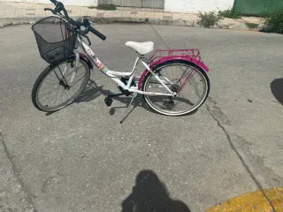 Bicicleta blanca con cesta y portabultos
