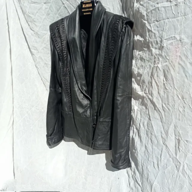 Giacca in Vera Pelle Nera Anni 80 Tg 48 IT