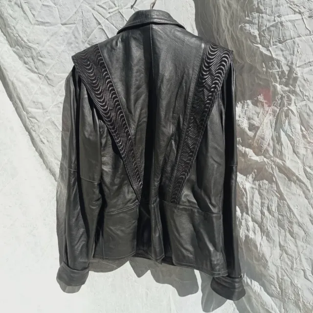 Giacca in Vera Pelle Nera Anni 80 Tg 48 IT