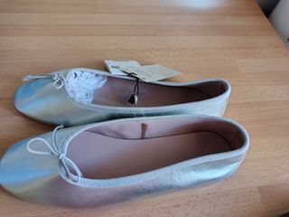 Bailarinas Mango piel plateadas T.37