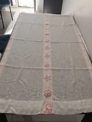 Mantovana con pannello in cotone rosa e bianco