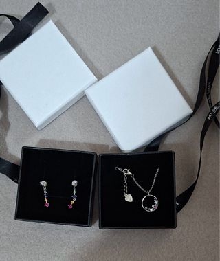 Conjunto Plata Collar y Pendientes Multicolor