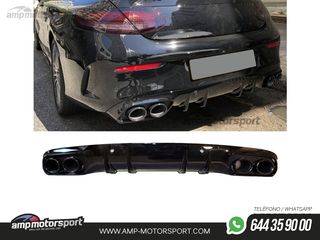 DIFUSOR TRASERO NEGRO BRILLO CON COLAS REDONDAS NEGRAS PARA MERCEDES CLASE C COUPE/CABRIO C205