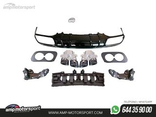DIFUSOR TRASERO NEGRO BRILLO CON COLAS REDONDAS NEGRAS PARA MERCEDES CLASE C COUPE/CABRIO C205