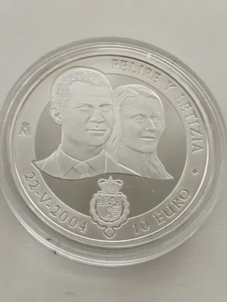 Moneda 10 Euros Plata Felipe y Letizia 2004