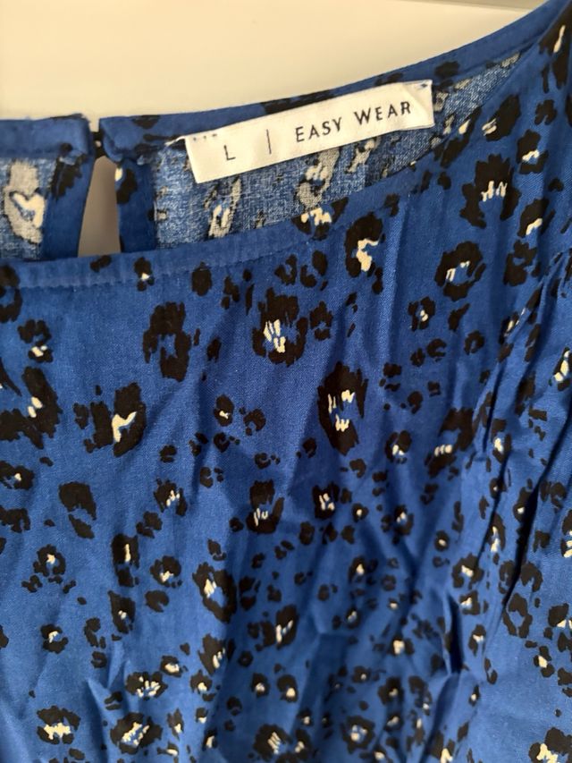 Vestido estampado azul y negro