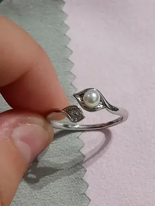 Anillo Plata Hojas Perla Ajustable