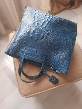 Bolso Farrut Piel Grabada Azul