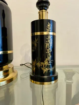 Lámpara Vintage Estilo Chinoiserie Negra y Dorada