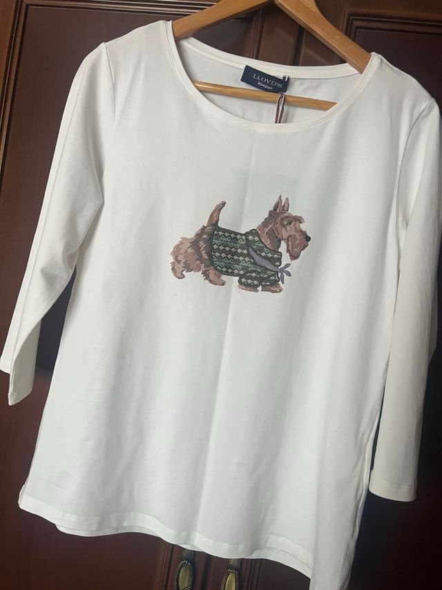 Camiseta blanca manga 3/4 con perro