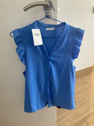 Camiseta IMPRESION volantes azul y crema Talla M