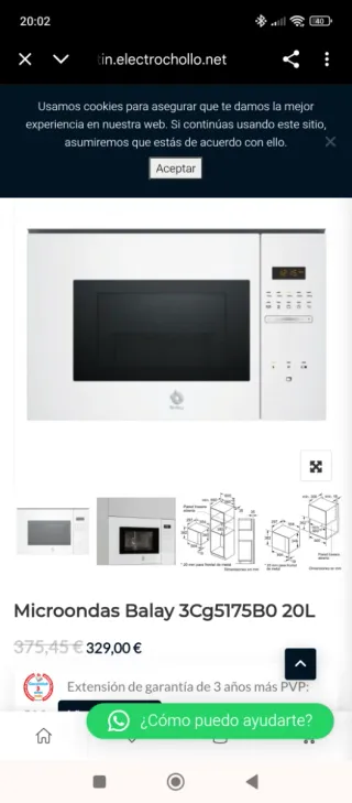 microondas integrable Balay 3CG5172B2.
