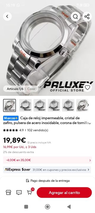 Carcasa de reloj plateada