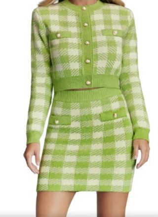Conjunto Mango cuadros verde y blanco