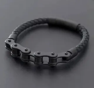 Pulsera hombre Cuero y Metal Negra