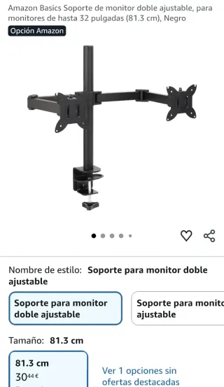Soporte Monitor Doble Ajustable Amazon Basics