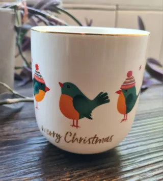 Taza Tchibo Navidad Pájaros Blanca
