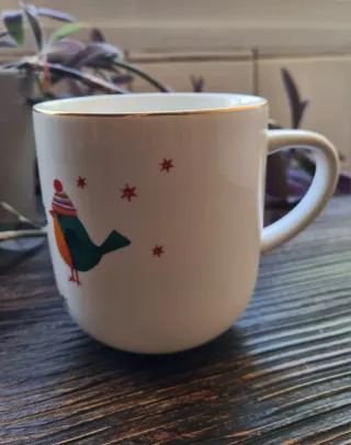 Taza Tchibo Navidad Pájaros Blanca