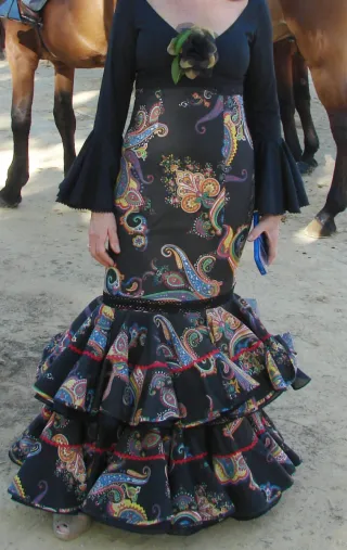 Vestido Flamenca Negro Multicolor