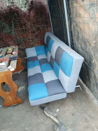 Sofá cama tela azul y gris