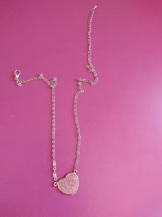 Collar Corazón Rosa y Plateado