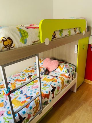 Cama tren 2 camas con 3 cajones y armario.
