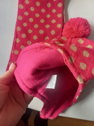 Gorro y bufanda niña lunares, talla 12-24 meses