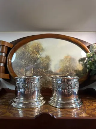 Coppia di Portabottiglie in Metallo Argentato