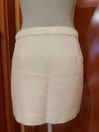 Falda fiesta Mango Beige Dorada Talla S