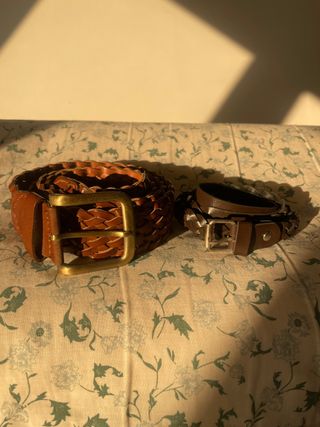 Set di 2 cinture in pelle intrecciata