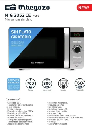 Orbegozo MIG 2052 CE Microondas sin plato