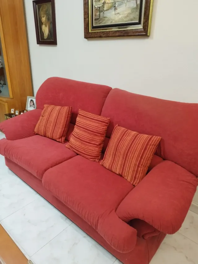 Sofá 3 plazas tela rojo/burdeos