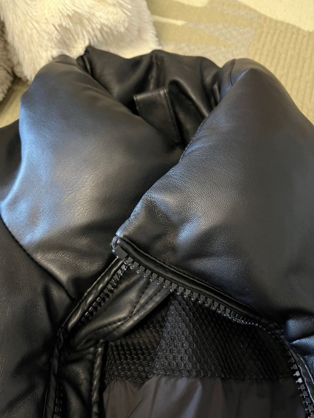 Zara Chaquetón Negro Piel Sintética