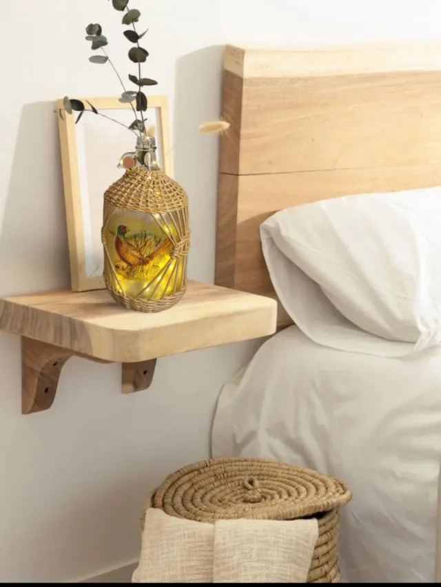 Damajuana Jarrón mimbre con luces LED