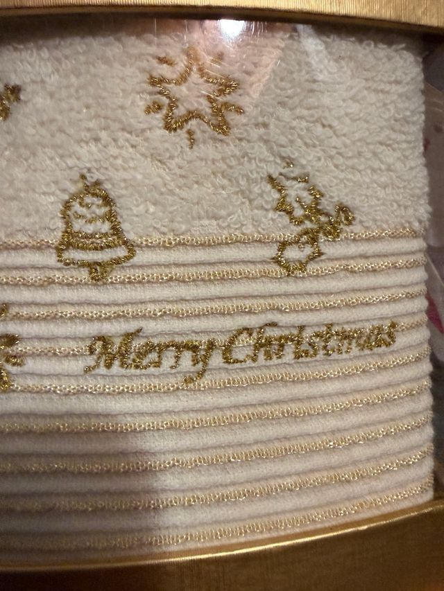 Set Asciugamani Regalo Natale Oro Bianco