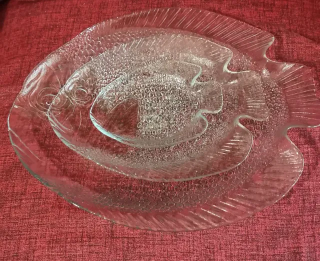 Vassoio + 6 piatti vetro Arcoroc pesce